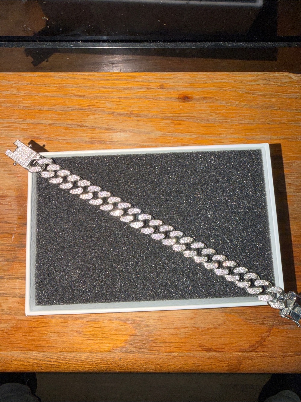 Men's Crystal Pavé Cuban Link Bracelet in Silver Tone